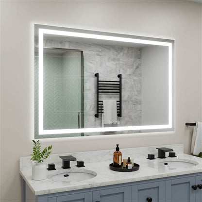 Anti-fog LED bathroom mirror with bright edge illumination and touch operation