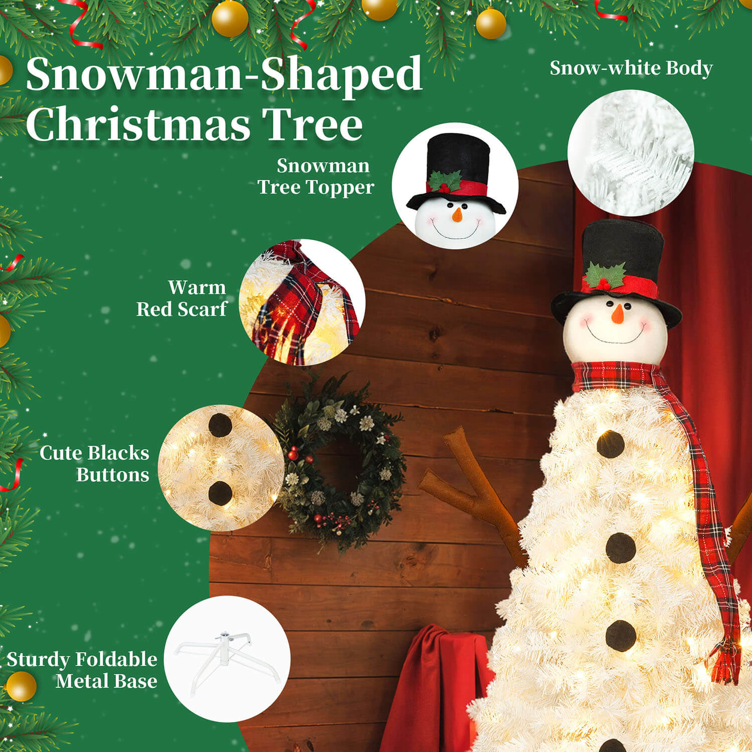 Artificial Christmas tree with snowman design for kids’ room décor