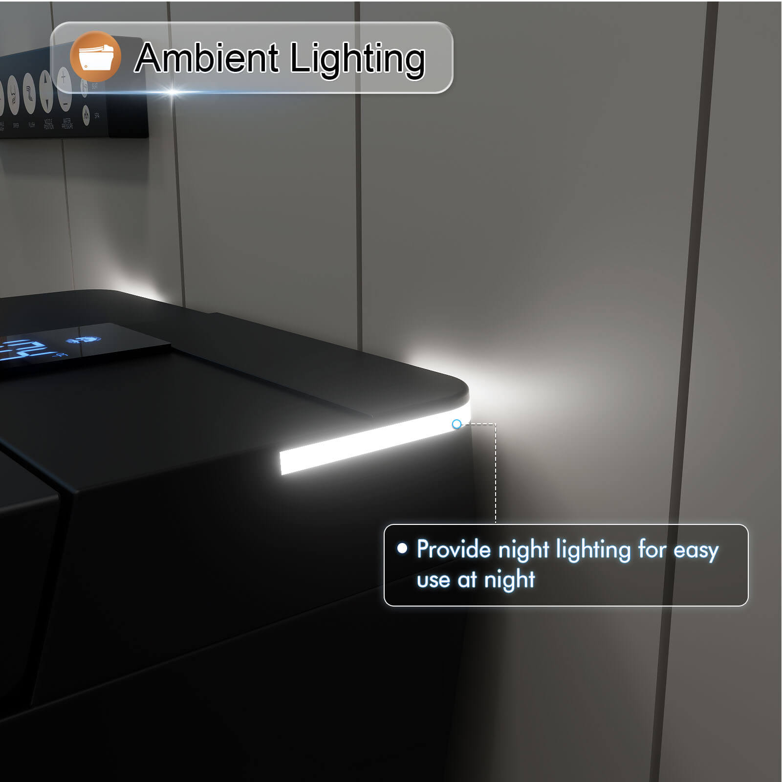 Auto flushing Square Smart Bidet Toilet with Ambient Light