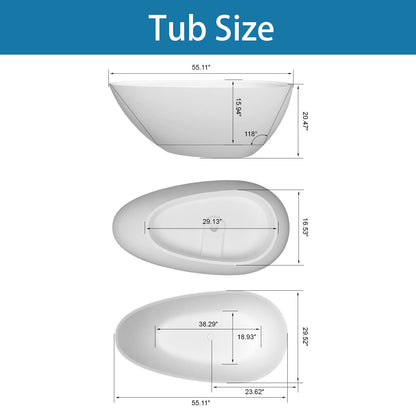 White 55&quot; Small Freestanding Soaking Tub Dimensions Details