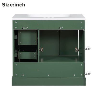 Back Dimensions Specifications for 36 Inch Traditional Green Bathroom Vanity with Resin Sink