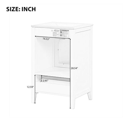 Back Dimensions Specifications of 20 Inch White Bathroom Vanity with Clear Glass Door