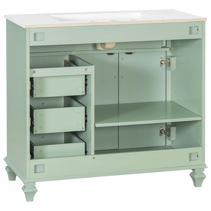 Back view of 36 inch green bathroom vanity