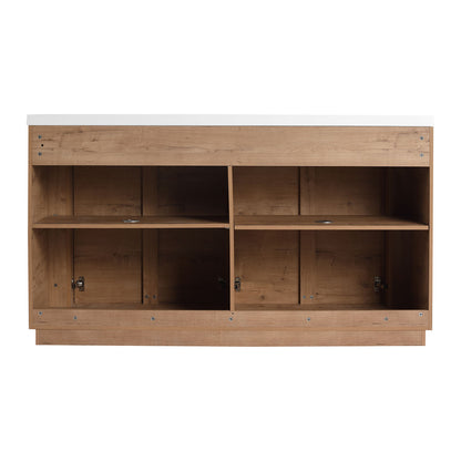 Back view of the 60 inch white oak freestanding bathroom vanity