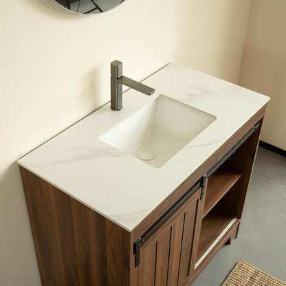 Bathroom vanity with Carrara style sintered stone countertop