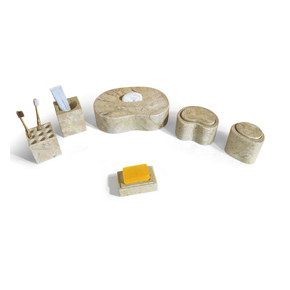 Bathroom countertop beige marble set with elegant natural veining