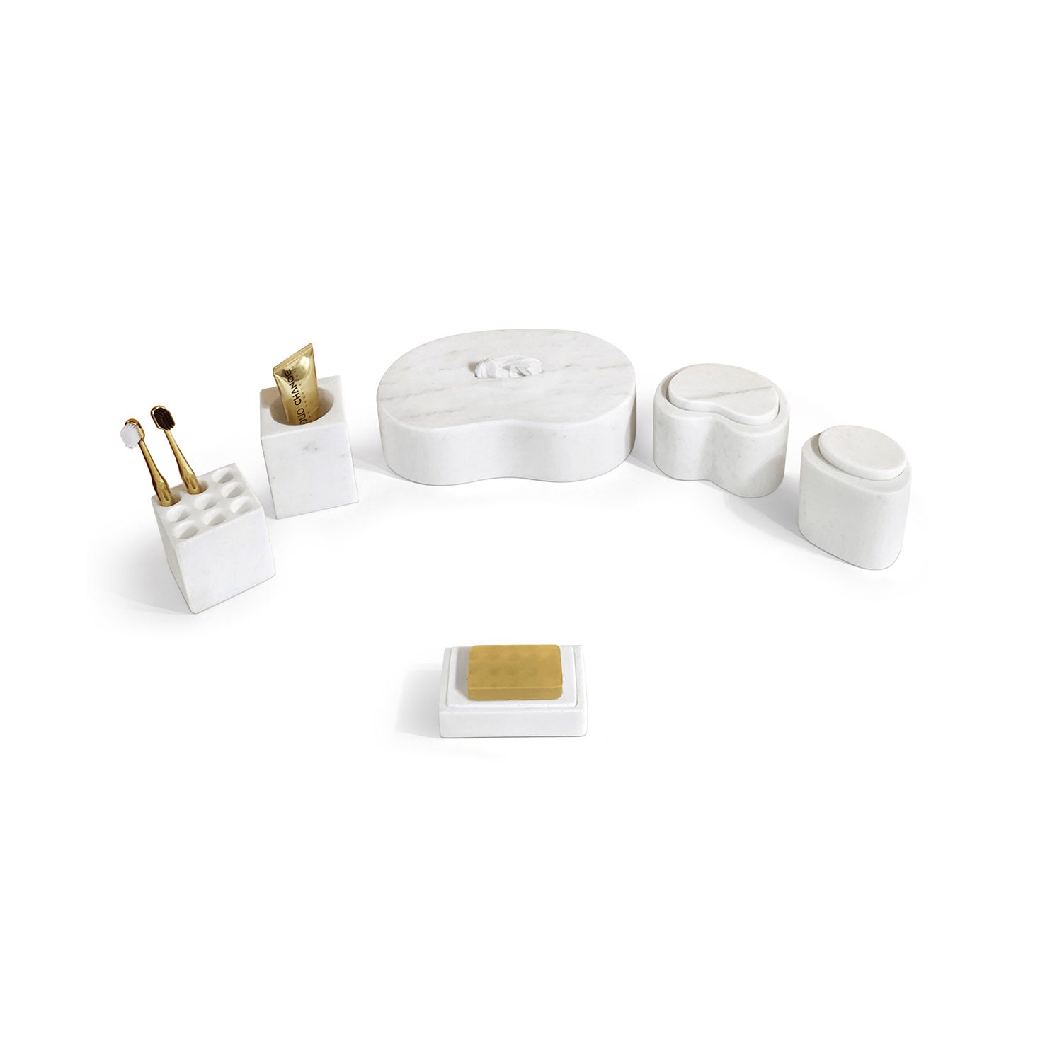 Bathroom countertop marble set for storage and daily essentials