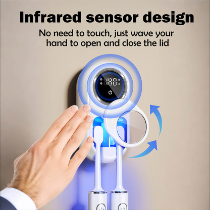 UV Disinfecting Toothbrush Holder Wall Mounted with Cover, Auto Open/Close Covered for Bathroom