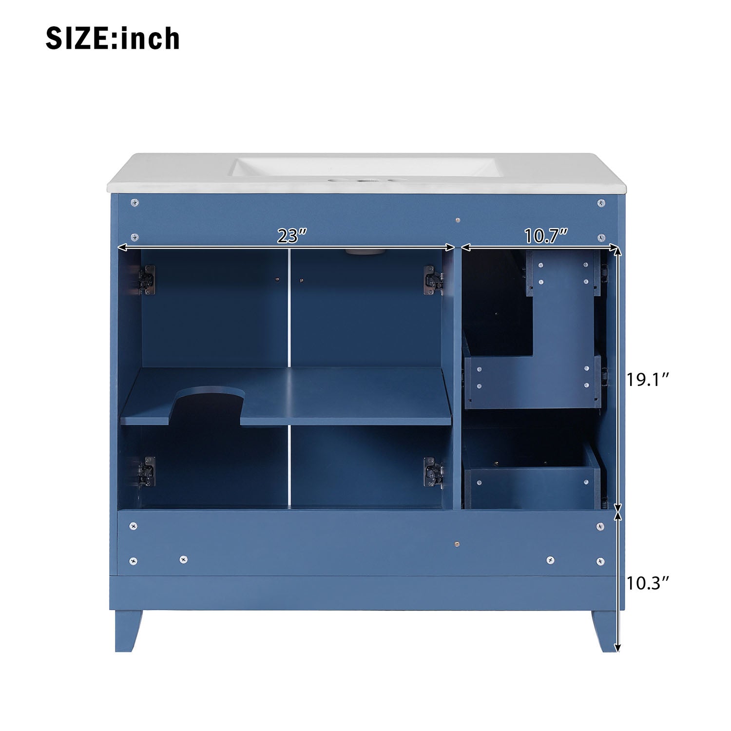 Bathroom vanity back view dimension diagram with measurements
