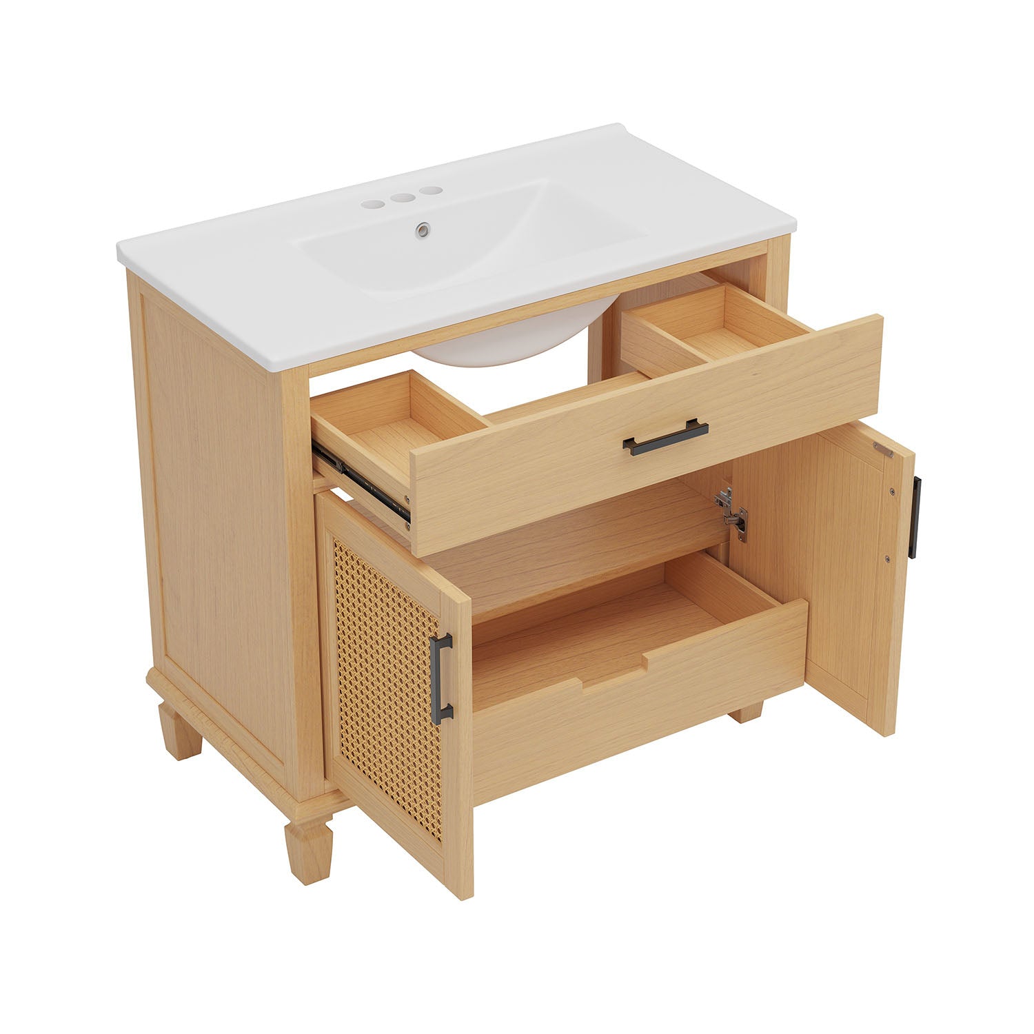 Bathroom vanity cabinet with MDF structure and internal shelf storage