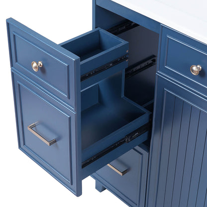 Bathroom vanity drawer detail close-up with smooth sliding design
