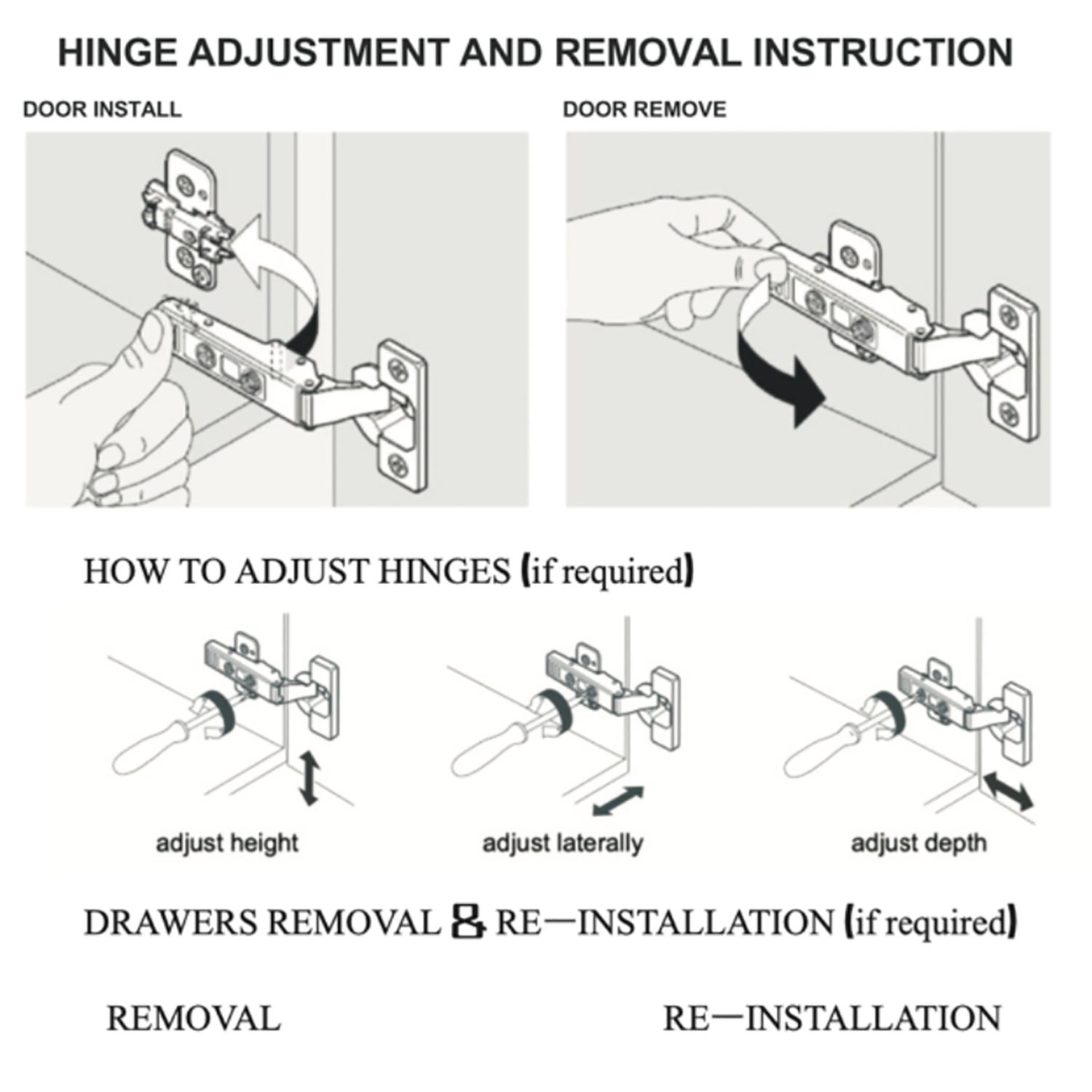 Bathroom vanity hinge adjustment and removal instruction guide