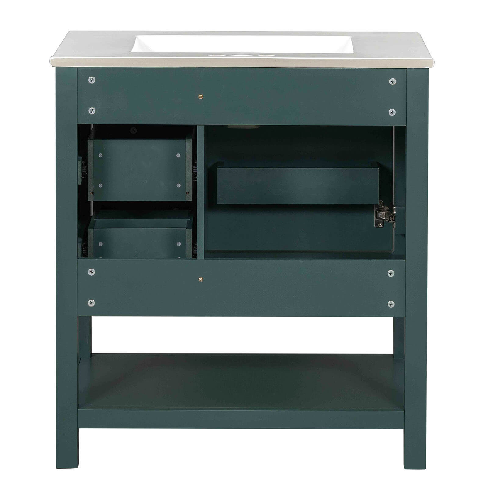 Bathroom vanity showcasing the calm and elegant deep green finish