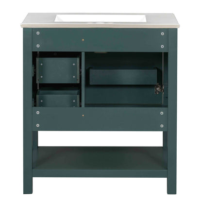 Bathroom vanity showcasing the calm and elegant deep green finish