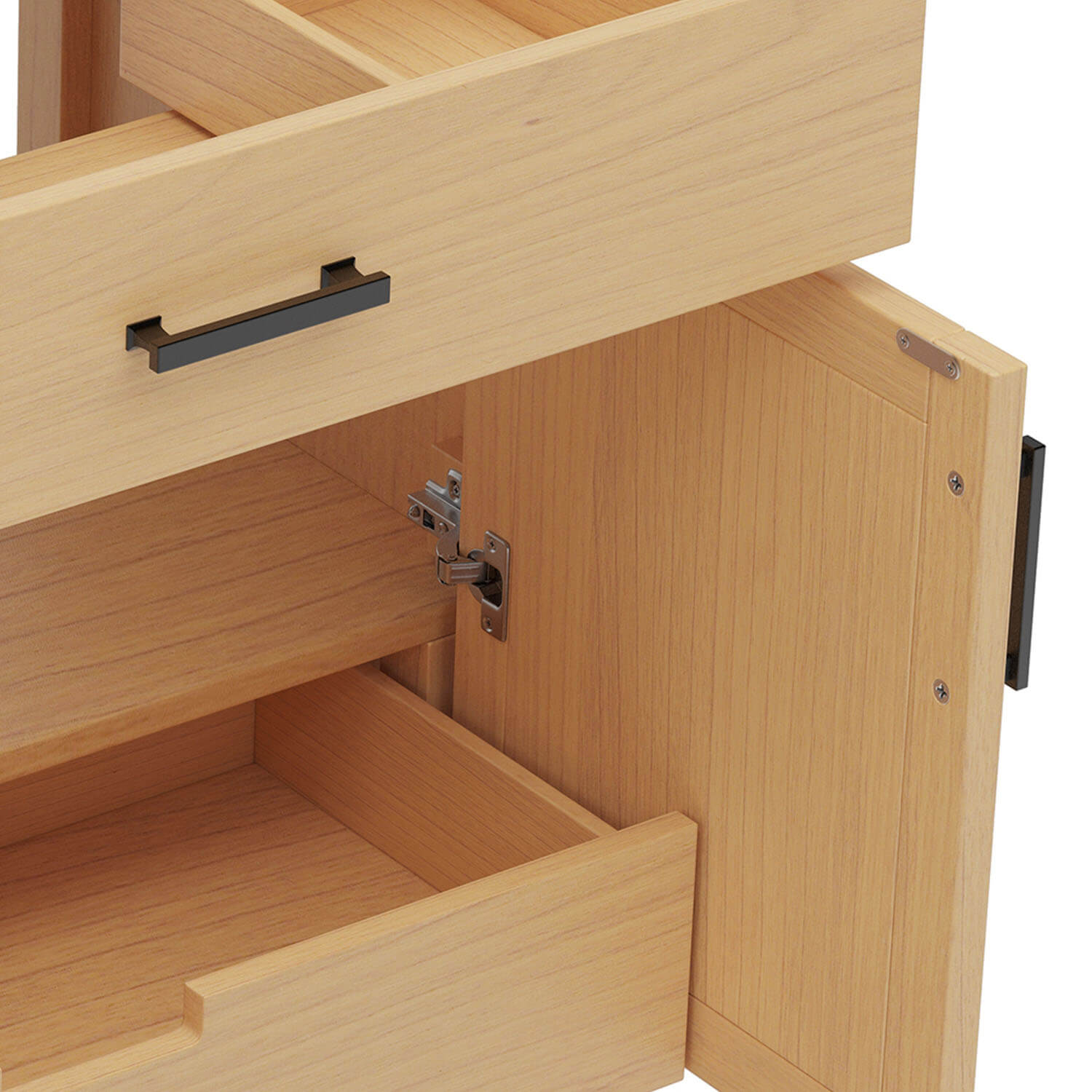 Bathroom vanity side drawer detail with soft close design