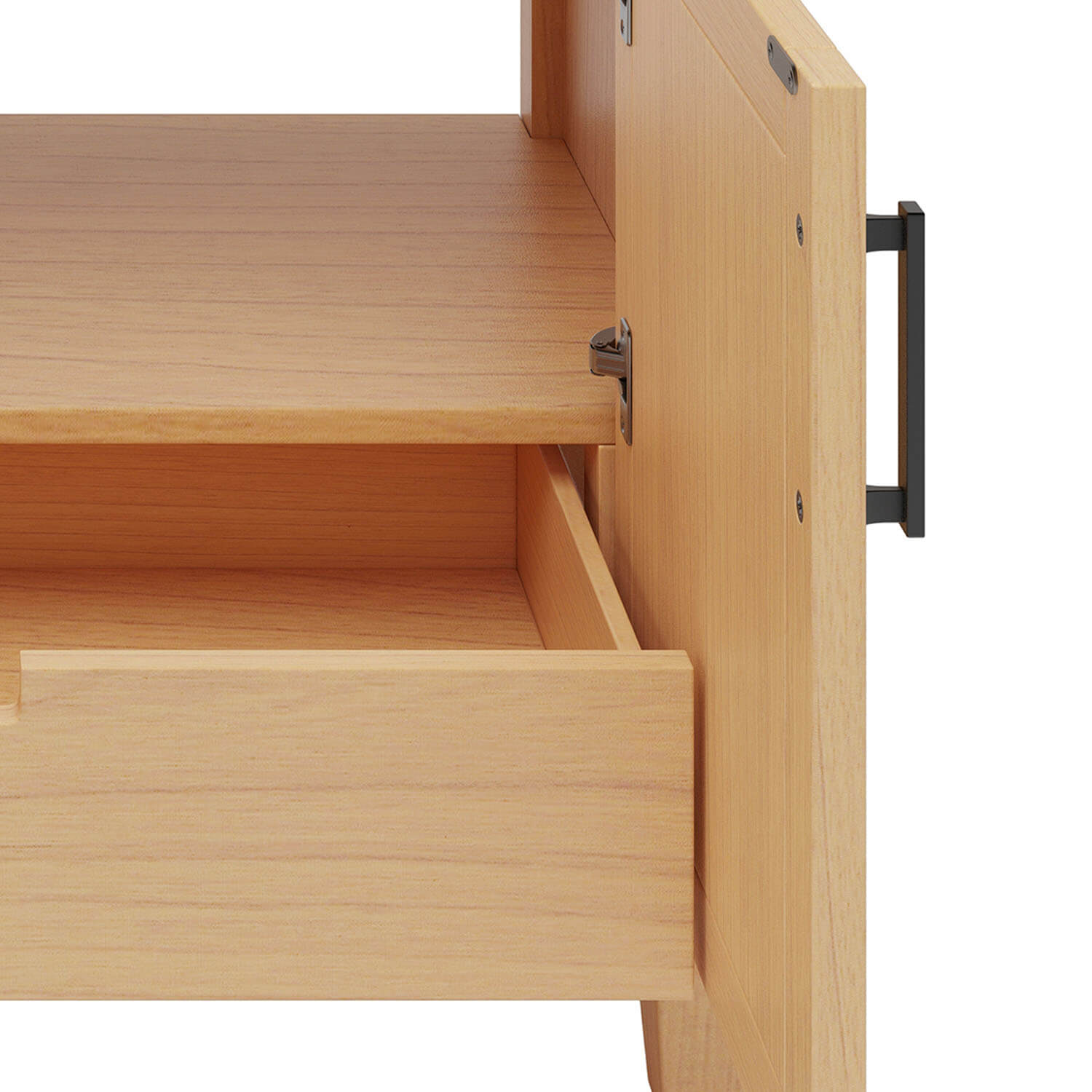 Bathroom vanity storage compartment interior detail view