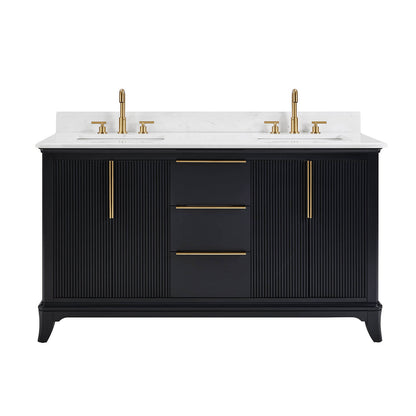 Bathroom vanity with four soft-close doors and three drawers