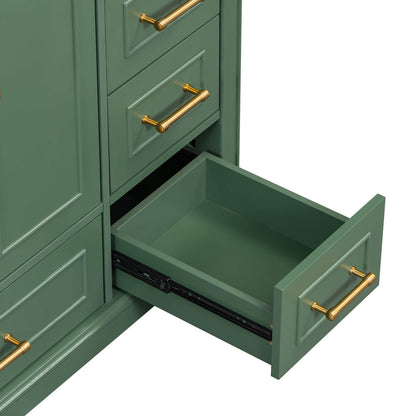 Bathroom vanity with gold accents and spacious resin sink