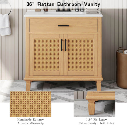 Bathroom vanity with natural rattan doors for coastal style bathroom