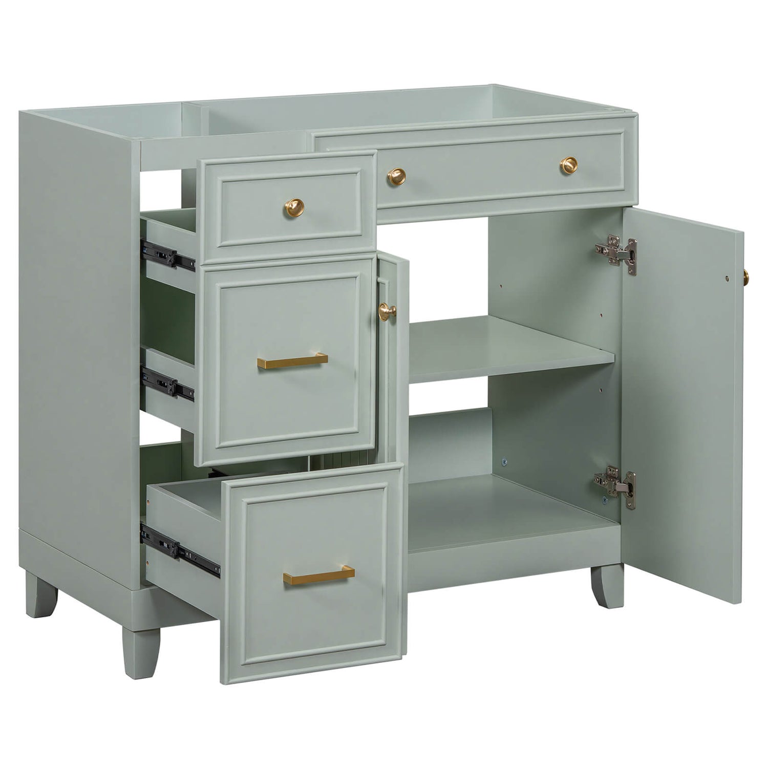 Bathroom vanity with solid wood frame and MDF panels for durability