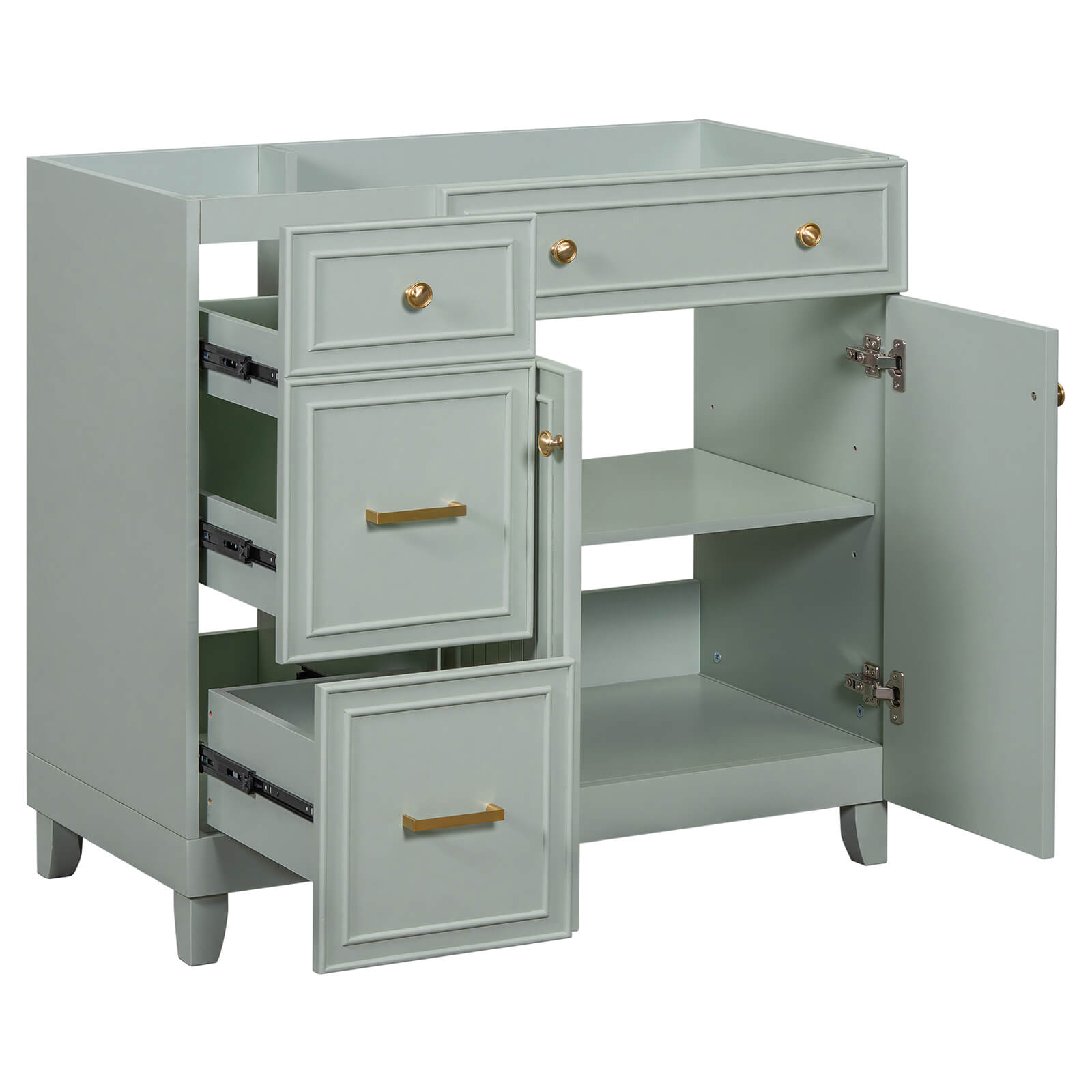 Bathroom vanity with solid wood frame and MDF panels for durability