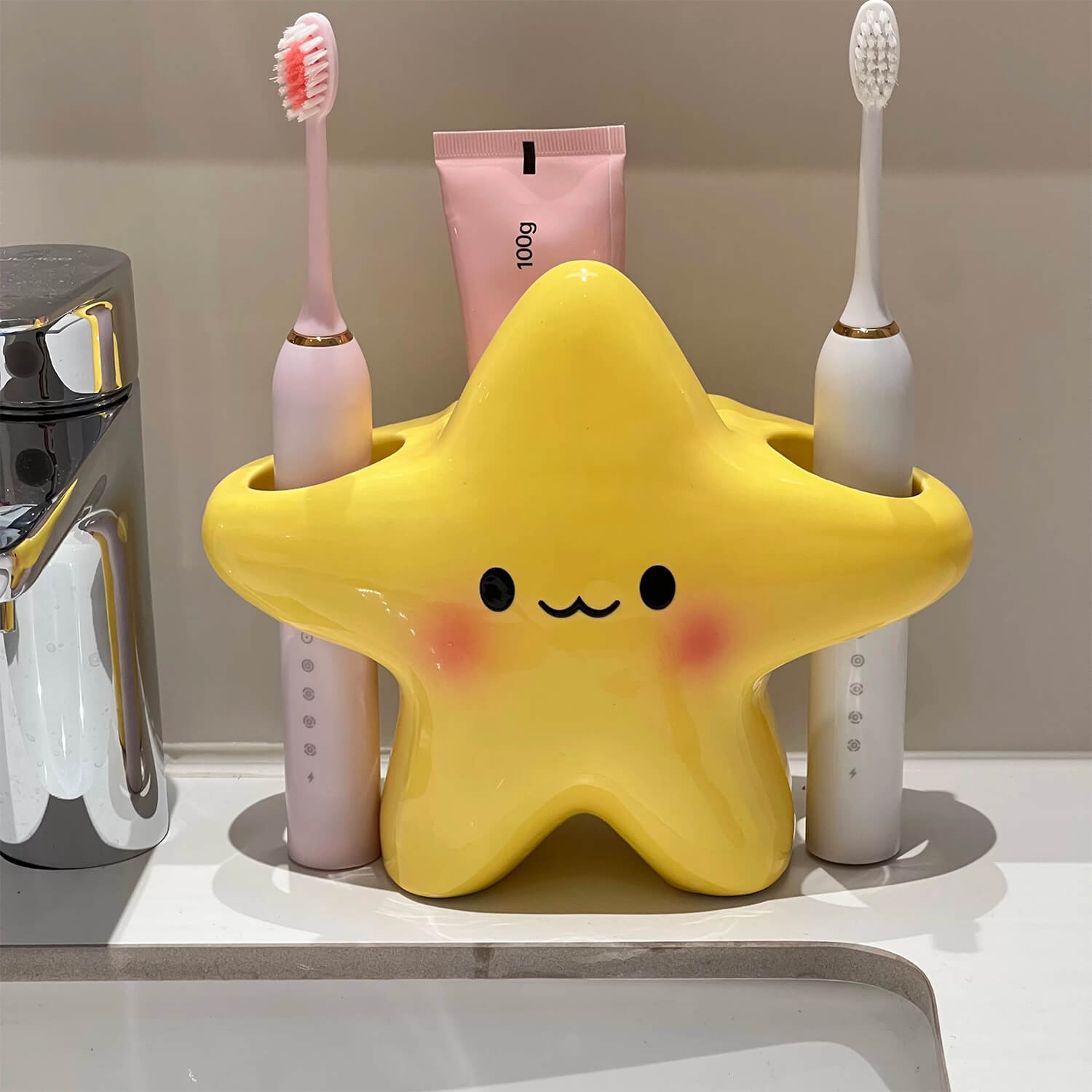 Star Design Ceramic Toothbrush Holder for Bathroom Storage