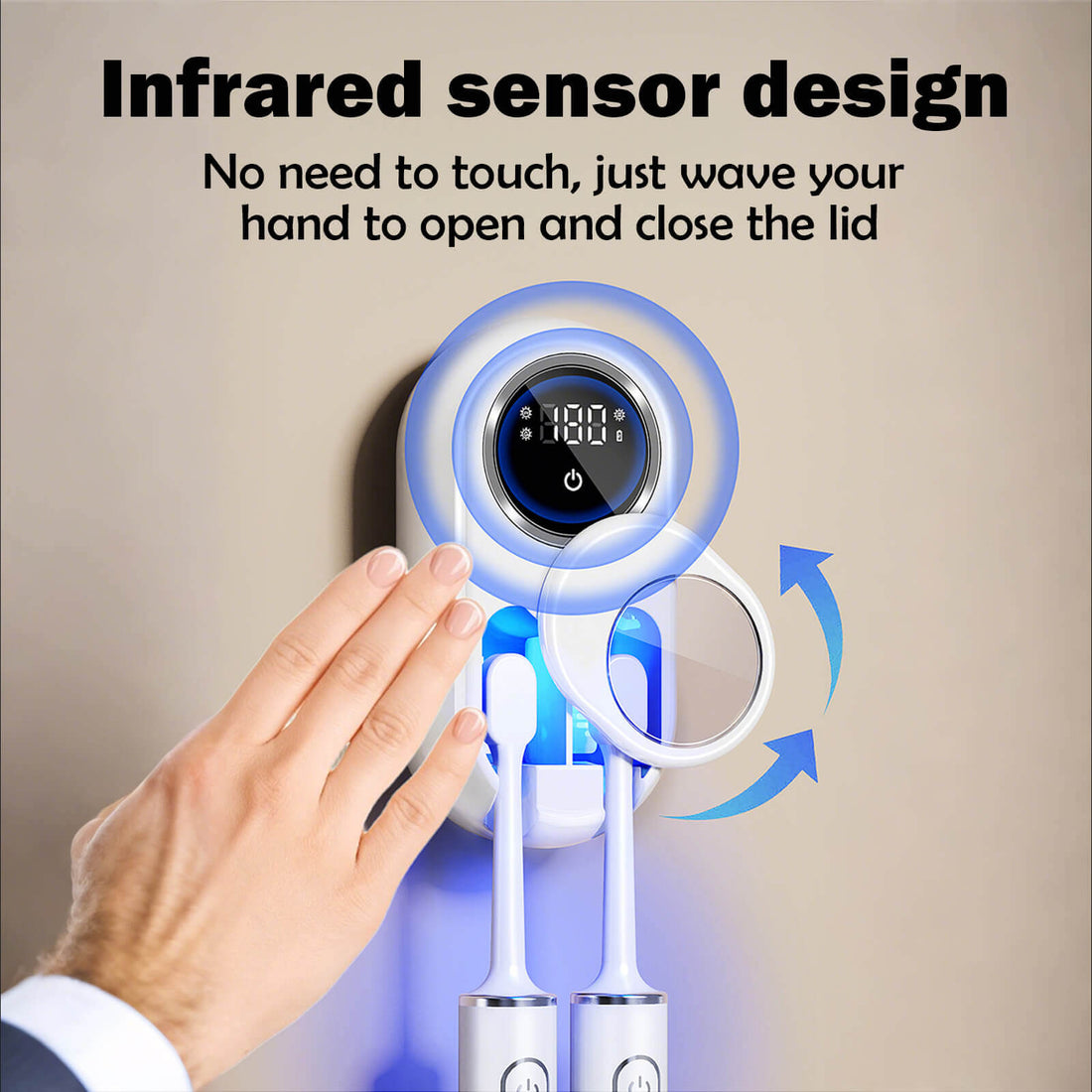 UV Disinfecting Toothbrush Holder Wall Mounted with Cover, Auto Open/Close Covered for Bathroom