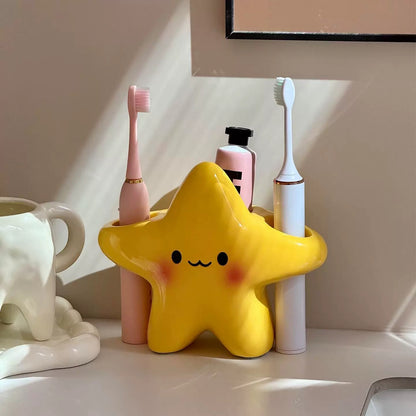 Star Design Ceramic Toothbrush Holder for Bathroom Storage