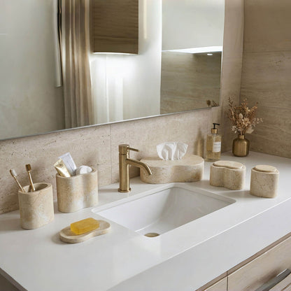 Beige Natural Marble 6-Piece Bath Accessories Set