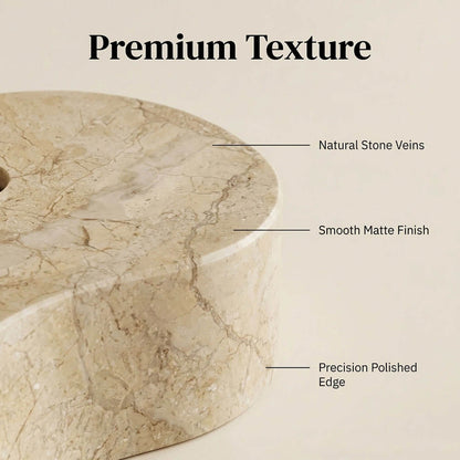 Beige natural marble texture detail on bathroom accessories set