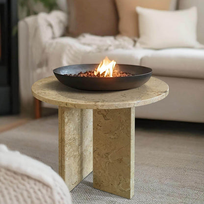 18" Modern Round Beige Natural Marble Side Table for Bathroom and Livingroom