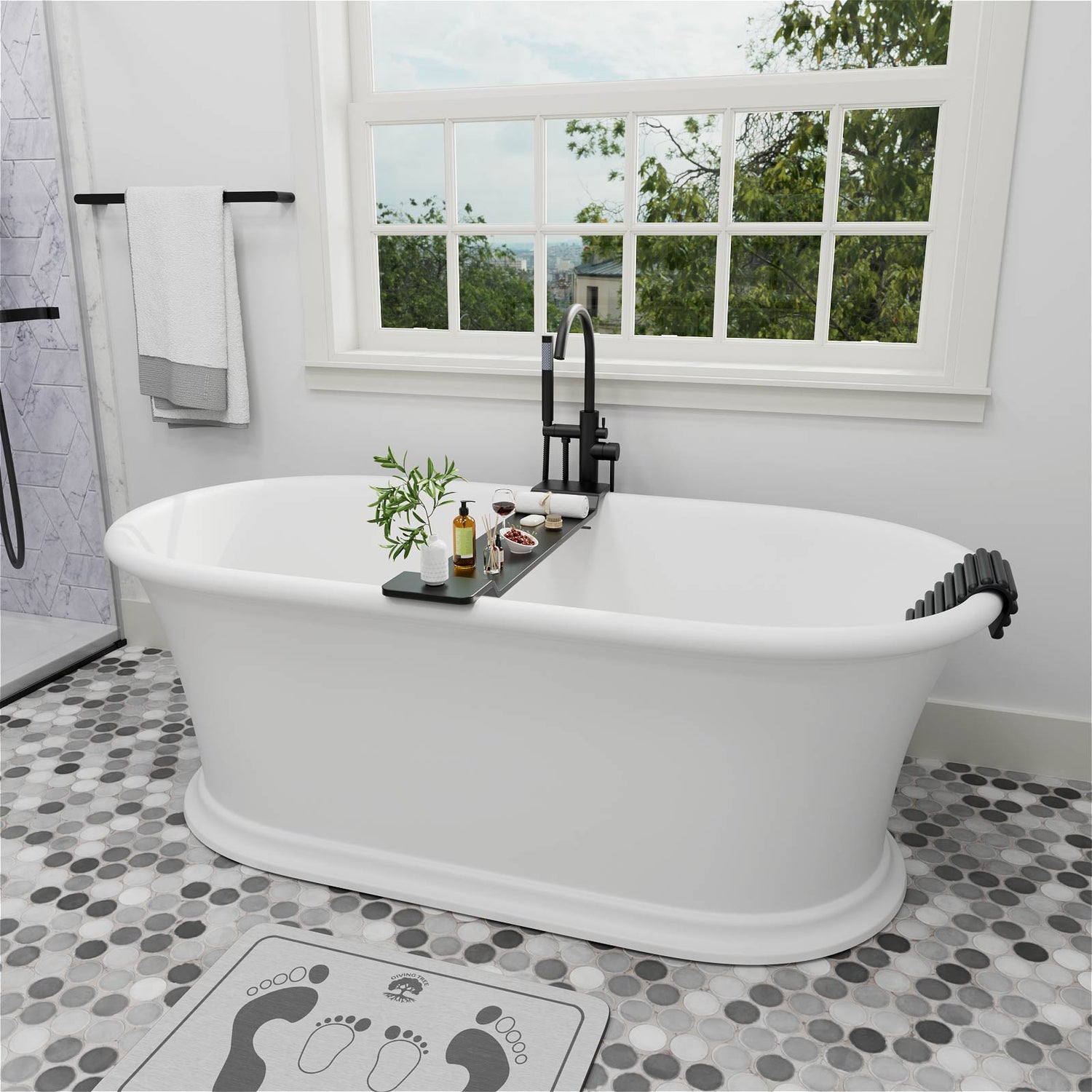 Black Stone Resin Bathtub Caddy Tray for Freestanding Tub