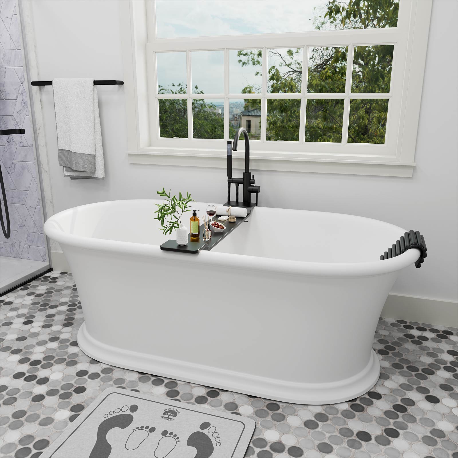 Black Stone Resin Bathtub Caddy Tray for Freestanding Tub