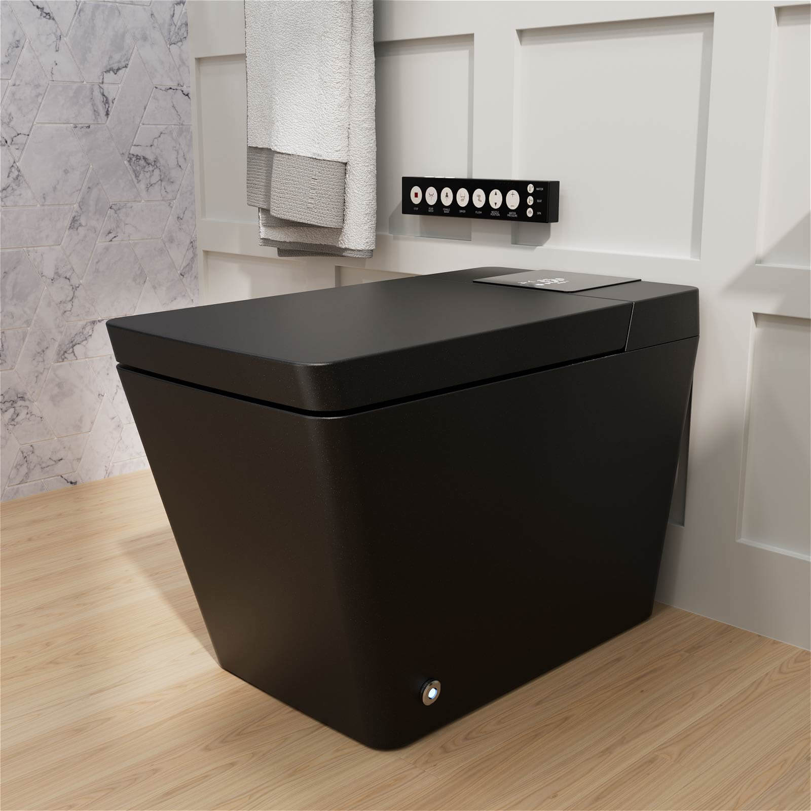 Square Smart Bidet Toilet with Water Tank, Radar Sensor, Heated Seat, Drying Function