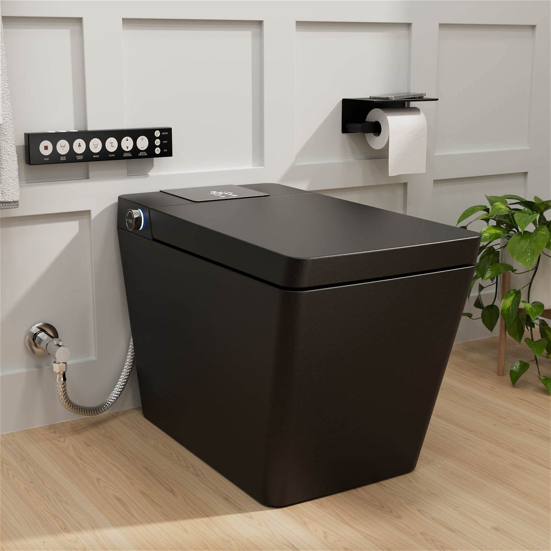 Square Smart Bidet Toilet with Water Tank, Radar Sensor, Heated Seat, Drying Function