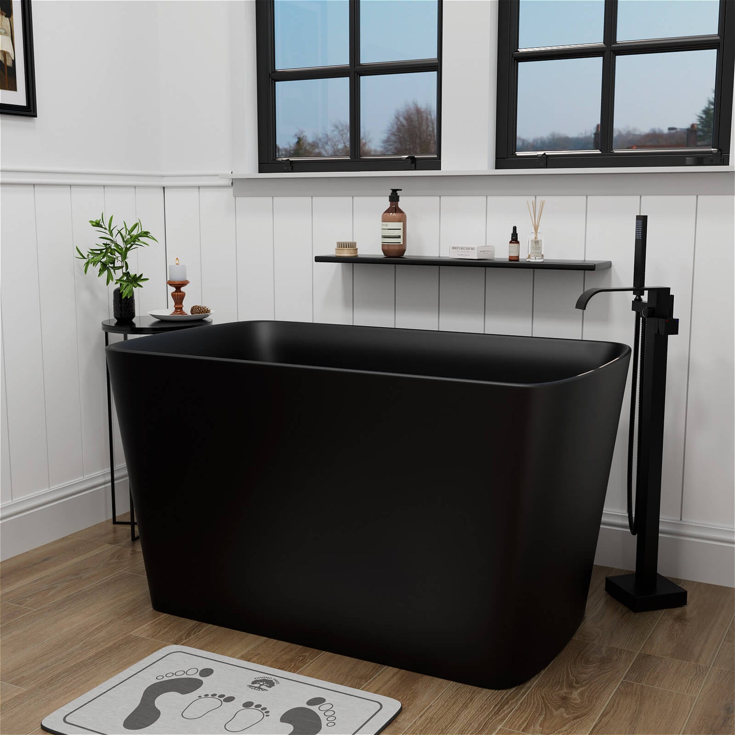 Black 47 Inch Stone Resin Japanese Soaking Tub