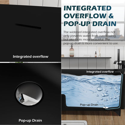 Black 47 Inch Stone Resin Japanese Soaking Tub with Overflow