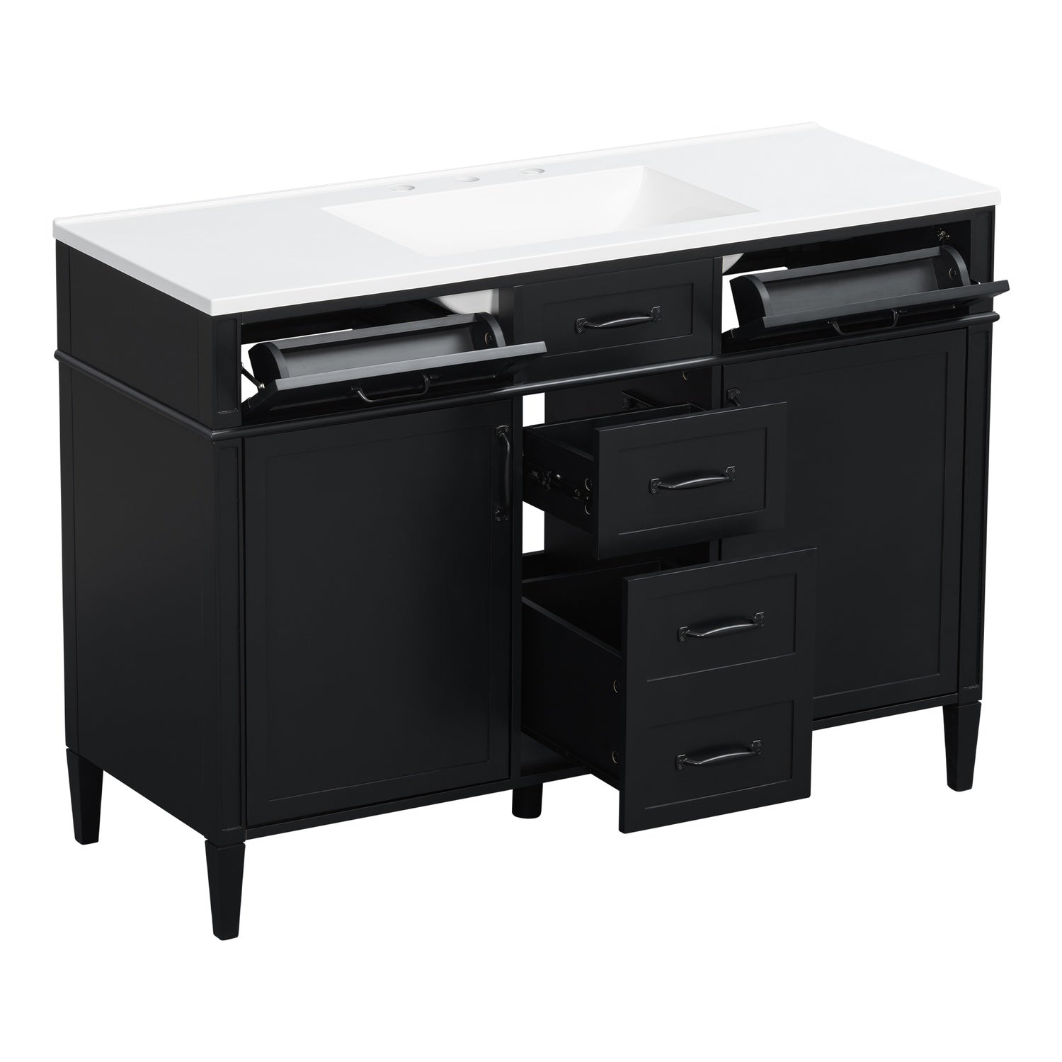 Black 48 inch Bathroom Vanity with Open Drawers and Cabinets for Storage