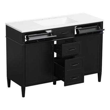 Black 48 inch Bathroom Vanity with Open Drawers and Cabinets for Storage