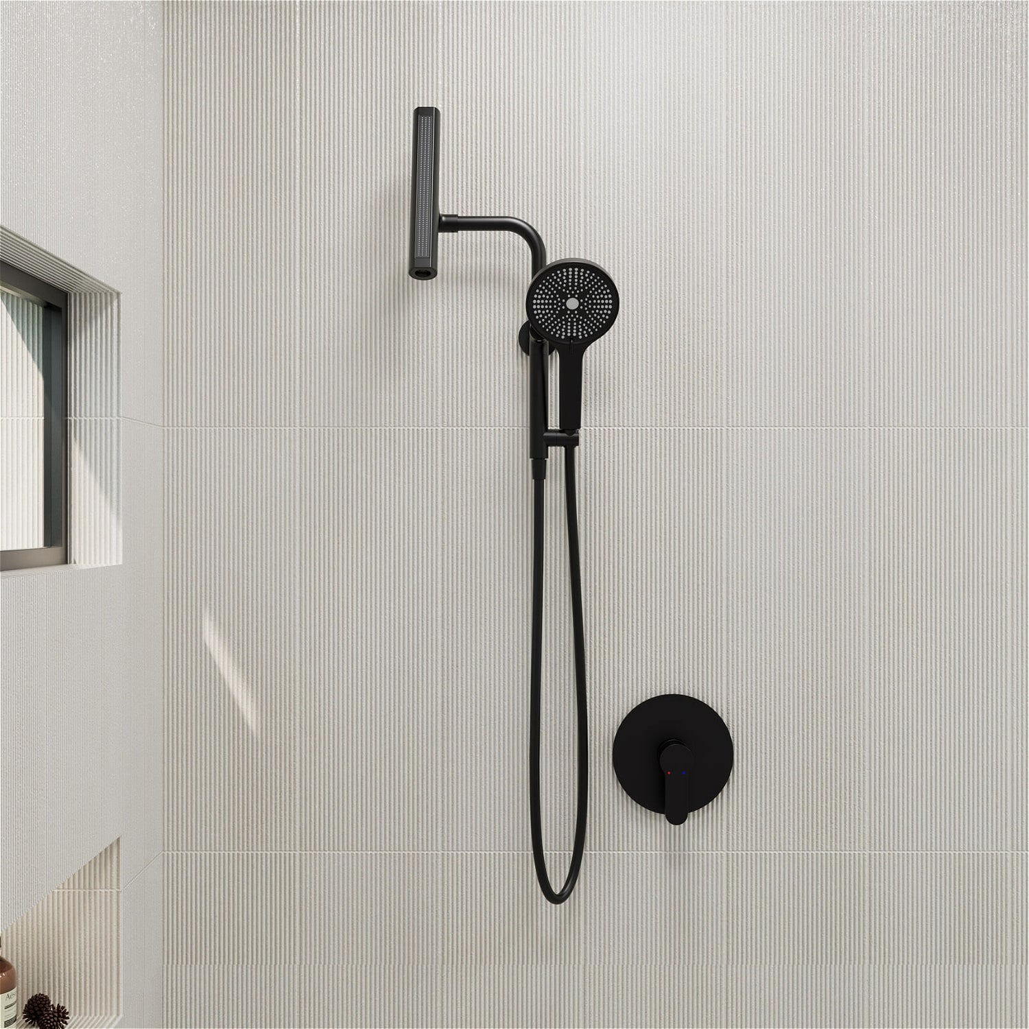 8&quot; Wall Bar Shower Kit with 360° Rotate 3-Spray Cylindrical Shower Head And 6-Spray Handheld