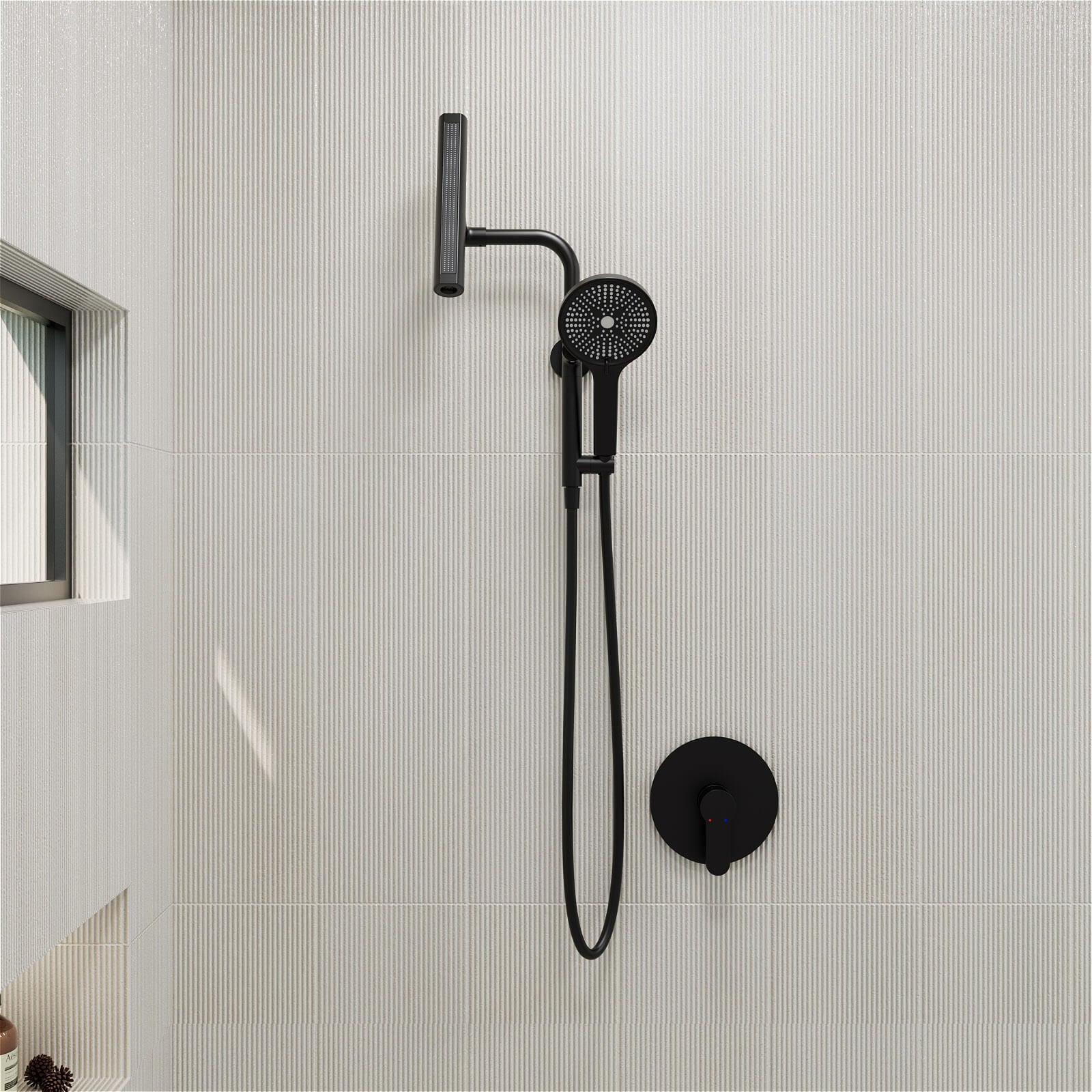 8&quot; Wall Bar Shower Kit with 360° Rotate 3-Spray Cylindrical Shower Head And 6-Spray Handheld