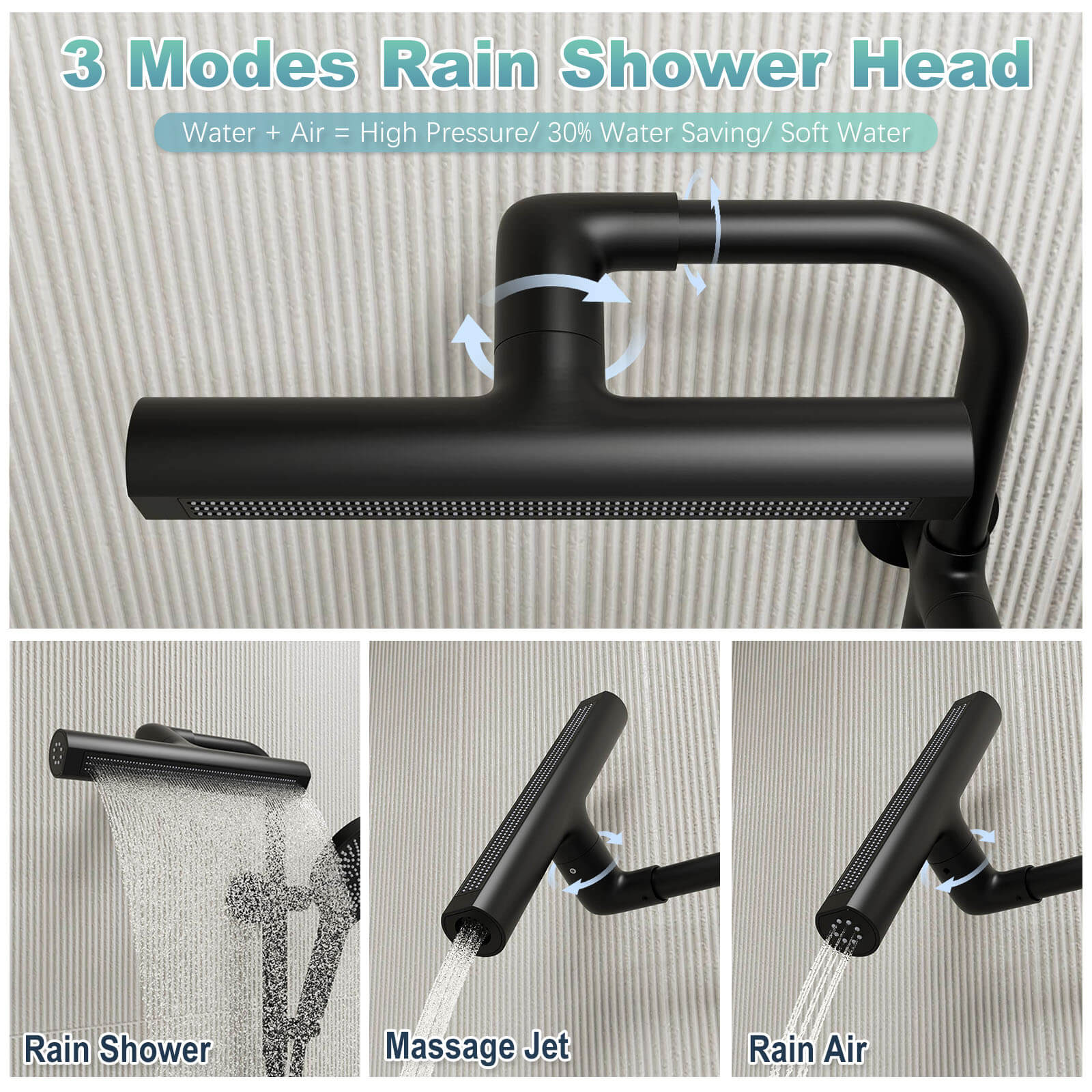 8&quot; Wall Bar Shower Kit with 360° Rotate 3-Spray Cylindrical Shower Head And 6-Spray Handheld