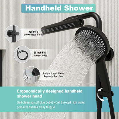 8&quot; Wall Bar Shower Kit with 360° Rotate 3-Spray Cylindrical Shower Head And 6-Spray Handheld