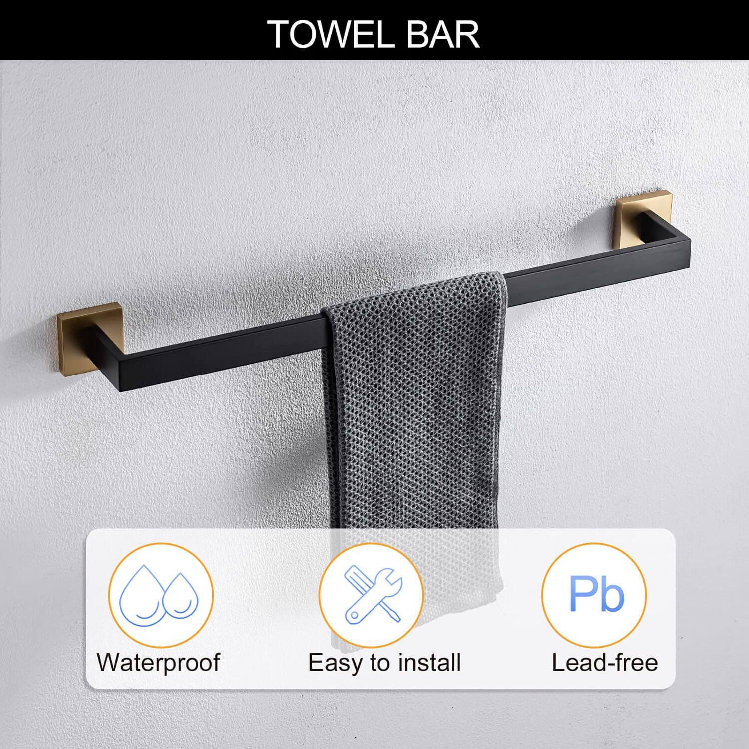 Black and Gold Stainless Steel Bathroom Hardware towel bar
