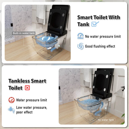 Square Smart Bidet Toilet with Water Tank, Radar Sensor, Heated Seat, Drying Function