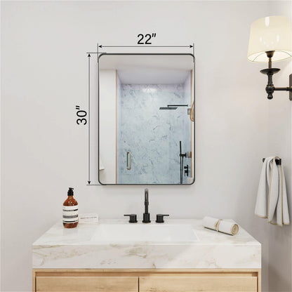 Black framed rectangular bathroom mirror 22x30 dimensions wall mounted