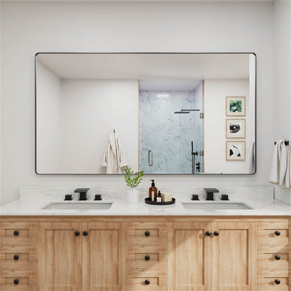 Black framed rectangular bathroom mirror for double vanity