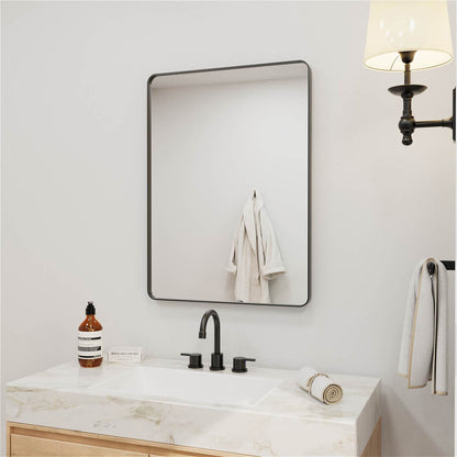 Black framed rectangular bathroom mirror wall mounted blank reflection