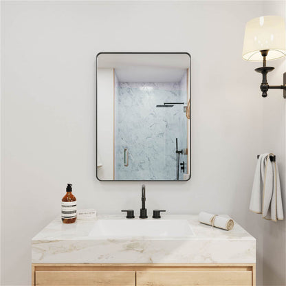 Black framed rectangular bathroom mirror wall mounted clear reflection