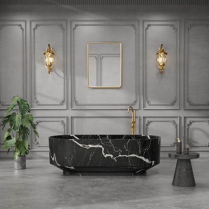 Black marble pattern bathtub with modern luxury aesthetic